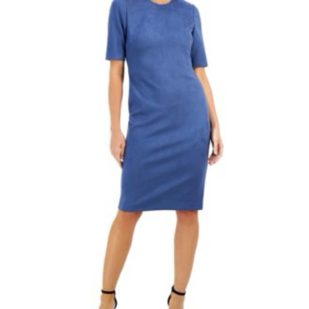 Anne Klein Faux-Suede Teal Sheath Dress